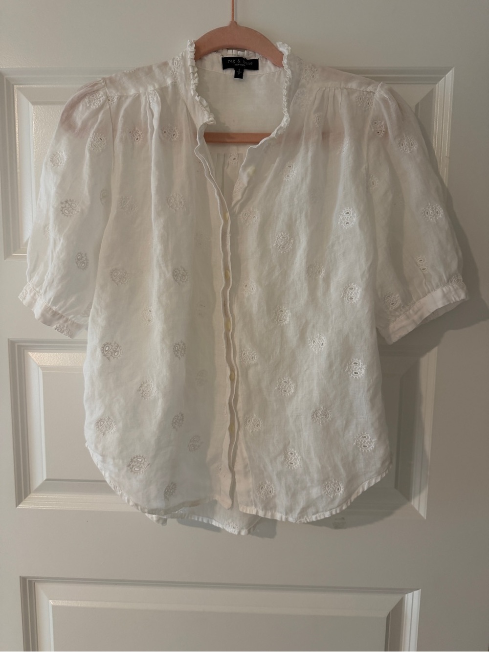 rag & bone White Eyelet Ruffle-Neck Blouse - Picture 2 of 4
